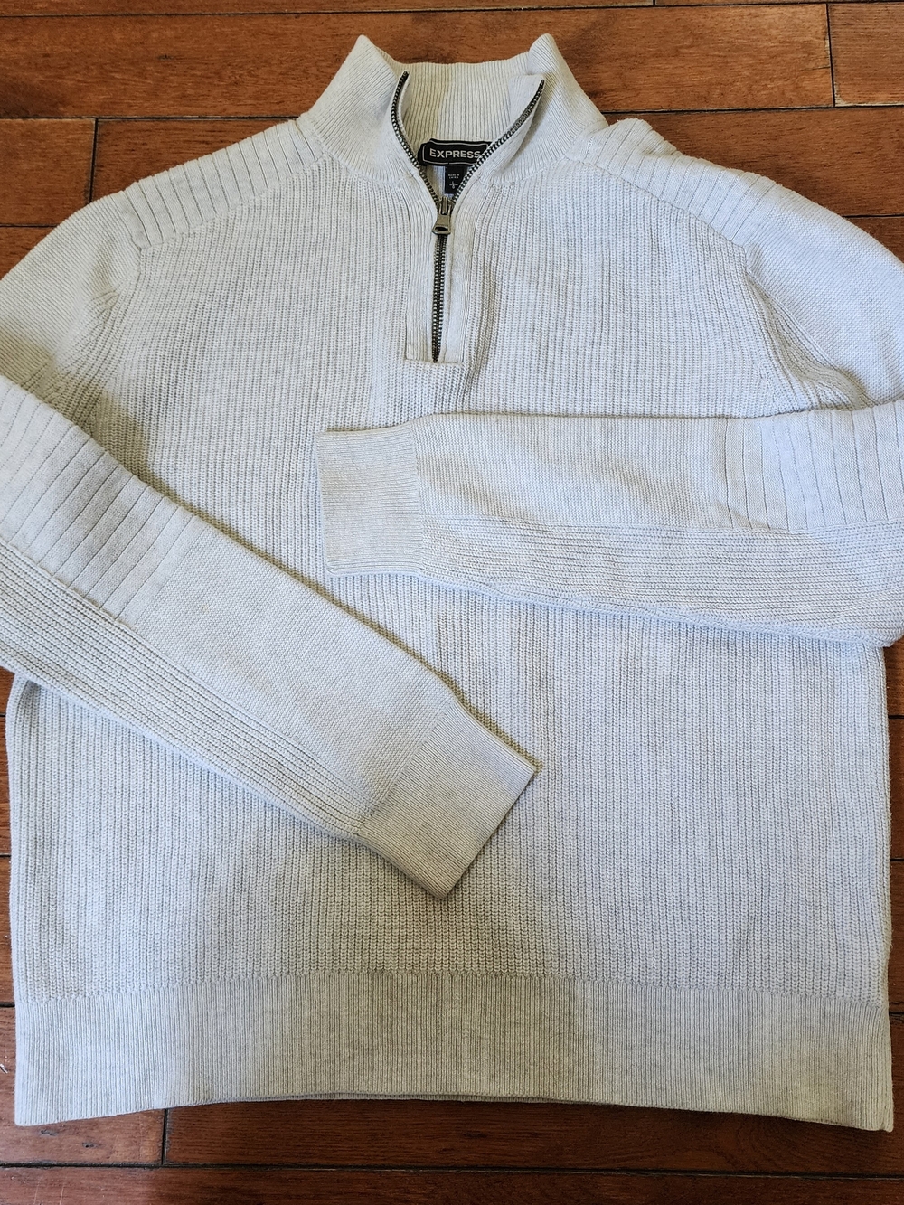 Express Quarter-Zip Sweater Men Large Grey Cotton Ribbed Pullover Minimalist